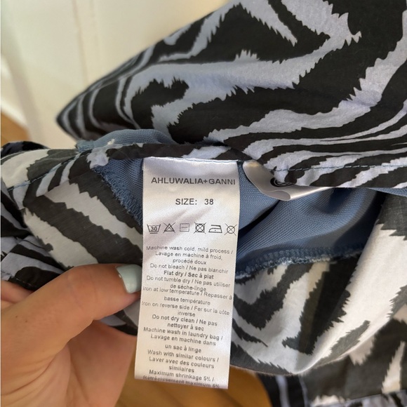 GANNI x AHLUWALIA Ruched Patchwork Cotton Poplin Mesh Midi Dress Size 38 (6) - Picture 9 of 12